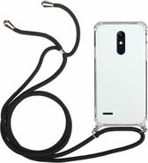 Voor LG K11 vierhoekige schokbestendige transparante TPU beschermhoes met draagkoord (zwart)