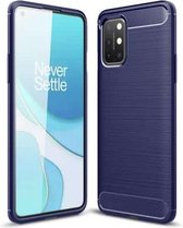 Voor OnePlus 8T TPU-hoesje van koolstofvezel met geborstelde textuur (marineblauw)