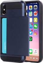 Voor iPhone X / XS afneembare TPU + pc beschermende achterkant van de behuizing met kaartsleuf (donkerblauw)