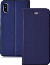 Ultradunne geperste magnetische kaart TPU + PU lederen hoes voor iPhone X / XS, met kaartsleuf en houder (blauw)