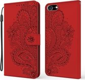 Voor iPhone 7 Plus / 8 Plus Pauw Reliëfpatroon Horizontale Flip Leren Case met Houder & Kaartsleuven & Portemonnee & Lanyard (Rood)