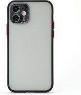Volledige dekking TPU + pc-beschermhoes met metalen lensafdekking voor iPhone 12 Pro (zwart-rood)