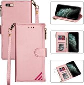 Rits Multi-kaartsleuven Horizontale flip PU lederen tas met houder & kaartsleuven & portemonnee & lanyard & fotolijst voor iPhone 6s Plus / 6 Plus (roségoud)