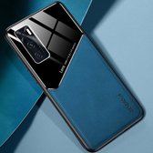 Voor vivo V20 SE All-inclusive leer + beschermhoes van organisch glas met metalen ijzeren plaat (koningsblauw)