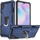 Voor Xiaomi Redmi 9A Cool Armor PC + TPU schokbestendig hoesje met 360 graden rotatie ringhouder (blauw)