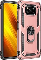 Voor Geschikt voor Xiaomi Poco X3 NFC schokbestendige TPU + pc-beschermhoes met 360 graden roterende houder (roségoud)