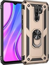 Voor Xiaomi Redmi 9 schokbestendige TPU + pc-beschermhoes met 360 graden roterende houder (goud)