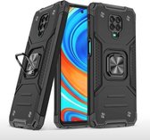 Voor Geschikt voor Xiaomi Redmi Note 9 Pro / Note 9S Magnetisch pantser Schokbestendig TPU + pc-hoesje met metalen ringhouder (zwart)