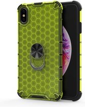 Voor iPhone XR schokbestendige honingraat pc + TPU ringhouder beschermhoes (groen)