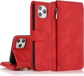 Skin-feel Crazy Horse Texture Rits Portemonnee Tas Horizontale Flip Leren Case met Houder & Kaartsleuven & Portemonnee & Lanyard Voor iPhone 11 (Rood)