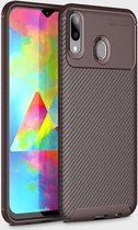 Beetle Series Carbon Fiber Texture Shockproof TPU Case voor Galaxy M20 (bruin)