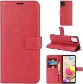 Voor LG K42 Retro Kalfspatroon Gesp Horizontale Flip Leren Case met Houder & Kaartsleuven & Portemonnee (Rood)