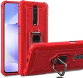 Voor Geschikt voor Xiaomi Poco X2 koolstofvezel beschermhoes met 360 graden roterende ringhouder (rood)