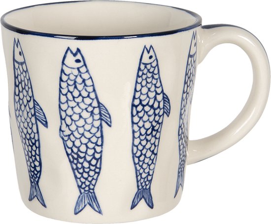 Clayre & Eef Mug 550 ml Beige Céramique Poissons