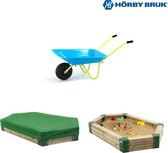 Horby Bruk® Zandbak 210 - Inclusief turqouise kruiwagen voor kinderen en zandbak hoes - Houten Zandbak - Speeltoestel buiten - Buitenspeelgoed voor jongens - Buitenspeelgoed meisje