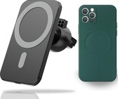 Yonovo® MagSafe Autohouder CombiDeal iPhone 12 PRO Groen Hoesje - Lader Draadloze Ventilatierooster - Oplader 2 Apple fast snel Charger 15 W - Case - Telefoon Mobiele wallet kaarth