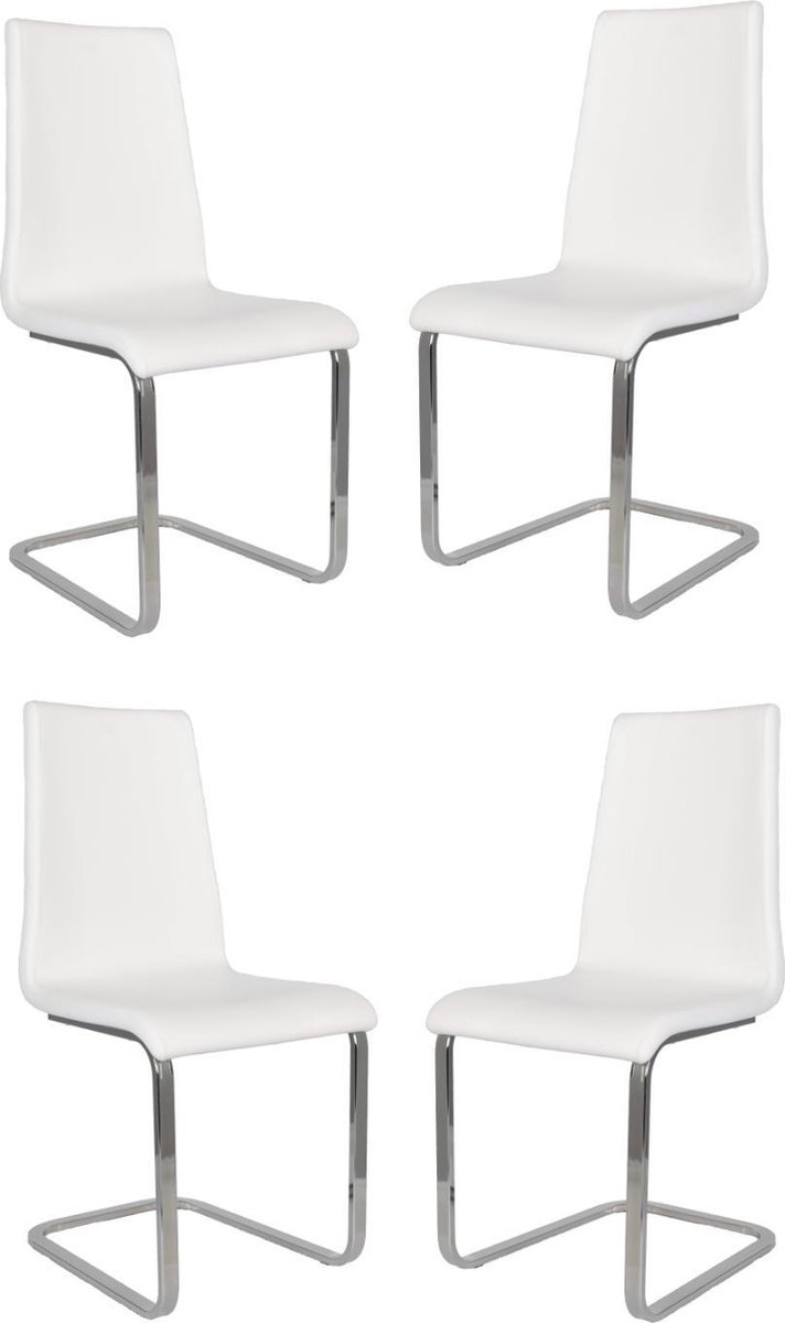 Tommychairs Berlin - Eetkamerstoelen - Set van 4 - Chroom & Wit - Kunstleer
