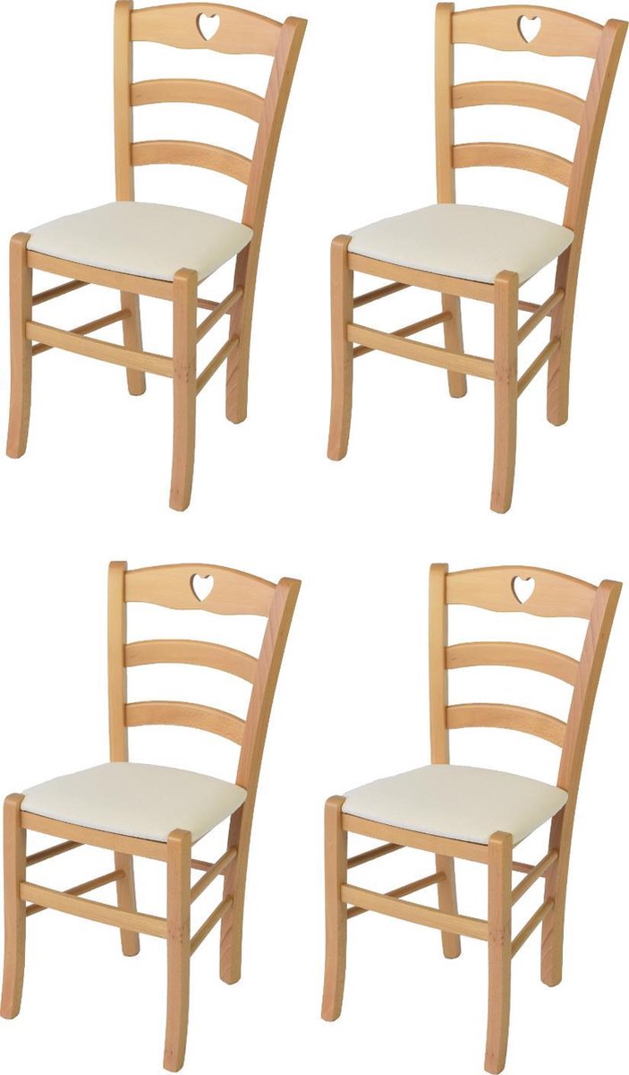 Tommychairs Cuore - Eetkamerstoelen - Set van 4 - Naturel - Stof & Hout