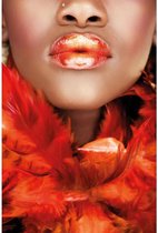 By Kohler Jonge vrouw met oranje lippen en veren dibond 80x2x120cm (113154)