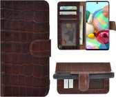 Hoesje Samsung Galaxy A71 - 4G - Bookcase Hoesje - Samsung A71 Wallet Book Case Echt Leer Croco Bruin Cover