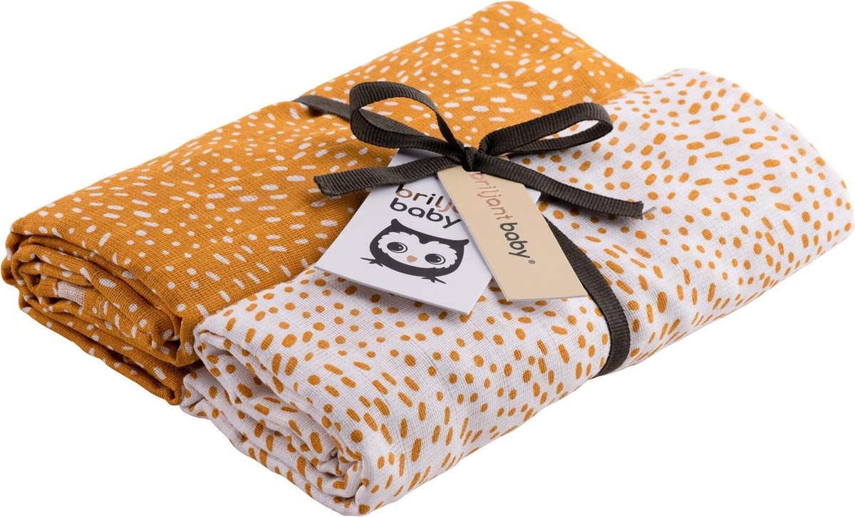 Goedkoopste Briljant Baby Multidoek Hydrofiel XL Minimal Dots - Swaddle - Inbakerdoek - 120x120 - Hydrofiele doeken - Oker