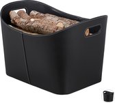 corbeille bois relaxdays simili cuir - corbeille bois noir - corbeille de rangement - corbeille foyer XL