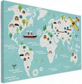 Wereldkaart Prent Vervoersmiddelen - Canvas 120x90