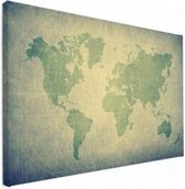 Wereldkaart Vervaagd Groentint - Canvas 120x90
