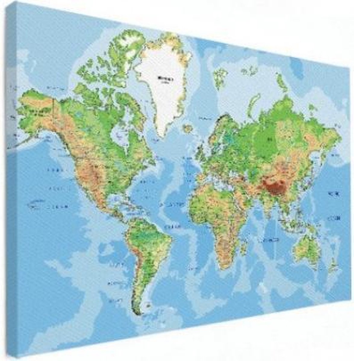 Wereldkaart Aardrijkskundig Origineel - Canvas 90x60