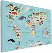 Wereldkaart Ons Dierenrijk En De Continenten - Canvas 120x80