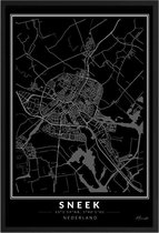 Poster Stad Sneek - A2 - 42 x 59,4 cm - Inclusief lijst (Zwart Aluminium)
