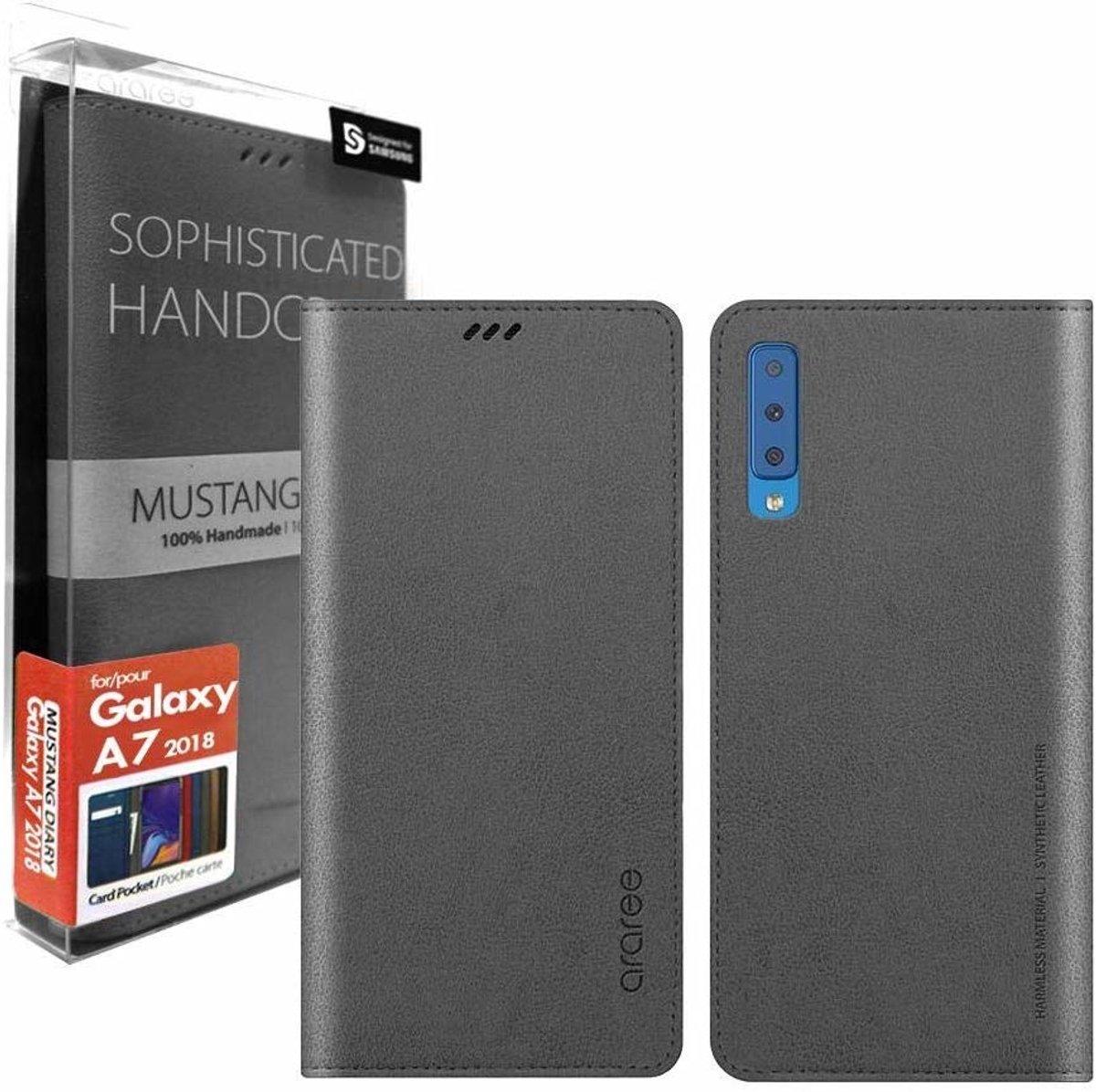 Geschikt voor Samsung Galaxy A7 (2018) Araree Mustang Diary Portemonnee Hoesje - Grijs