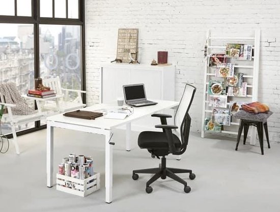 ABC Kantoormeubelen 4 poots slinger verstelbaar bureau zit/zit kubus breed 180cm diep 80cm bladkleur kersen framekleur antraciet (ral 7016)