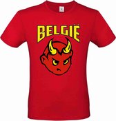 T-shirt rood België met duivel kids | WK Voetbal Qatar 2022 | Belgisch elftal kinder shirt | Rode Duivels supporter | Belgie souvenir | Belgium Belgique | Maat 140