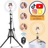 Techgenics Ringlamp met Statief - 10 Inch - Ring Lamp met Telefoonhouder & Afstandsbediening - 160CM