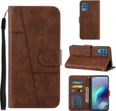 Voor Motorola Edge S/G100 Stiksels Kalf Patroon Gesp Kaart Portemonnee met Flip Telefoon Holster met Lanyard Beugel Functie (Bruin)