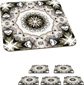 Onderzetters voor glazen - Zwart wit gekleurde mandala - 10x10 cm - Glasonderzetters - 6 stuks