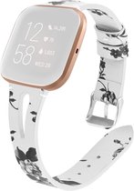 By Qubix geschikt voor Fitbit Versa 1 - 2 & Lite bandje TPU leer - Bloemenprint wit Smartwatchbandje bandje Armband Polsband Strap Band Watchband