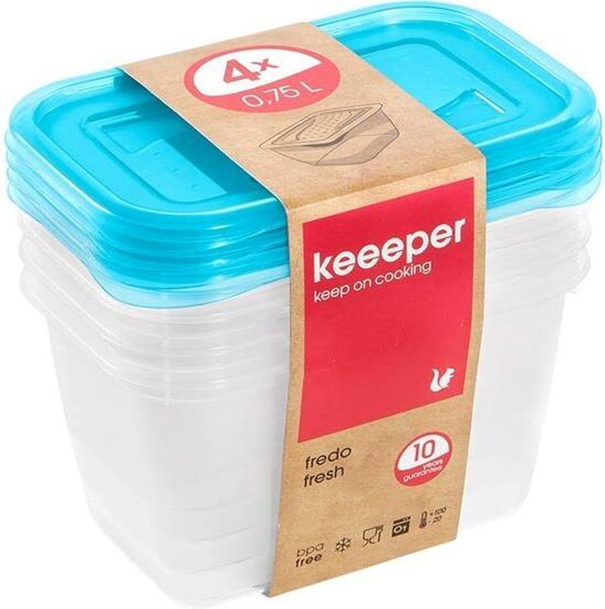 Keeeper Fredo Fresh - Vershouddoos / Vershouddozen - Transparent /blauw - Set van 4st.- 0.75 L