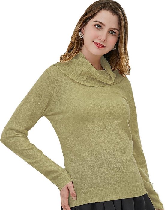 Manlee - m.l. Fijngebreide trui met wijde col en lange mouwen - Relaxed fit - Mais - Maat: L