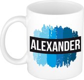 Alexander naam cadeau mok / beker met verfstrepen - Cadeau collega/ vaderdag/ verjaardag of als persoonlijke mok werknemers