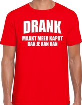 Fun t-shirt - drank maakt meer kapot dan je aan kan - rood - heren - feest shirts L