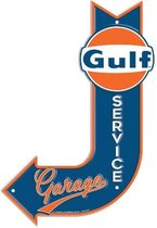 Gulf Service Garage metalen wandbord -  29 x 44 cm Aluminium Reliëf J vorm pijl