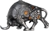 Steampunk stier bull - beeld 14 cm hoog kleur grijs