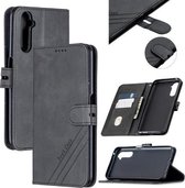 Voor OPPO Realme 6 Stiksels Stijl 2-Kleur Koe Textuur Horizontale Flip PU Lederen Case met Houder & Kaartsleuf & Lanyard (Zwart)