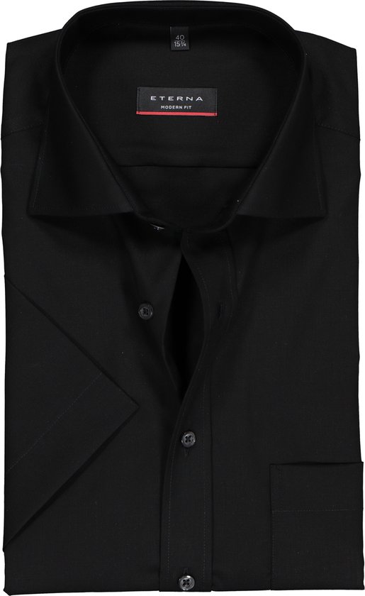 Eterna Modern Fit overhemd - korte mouw - zwart - Strijkvrij - Boordmaat: