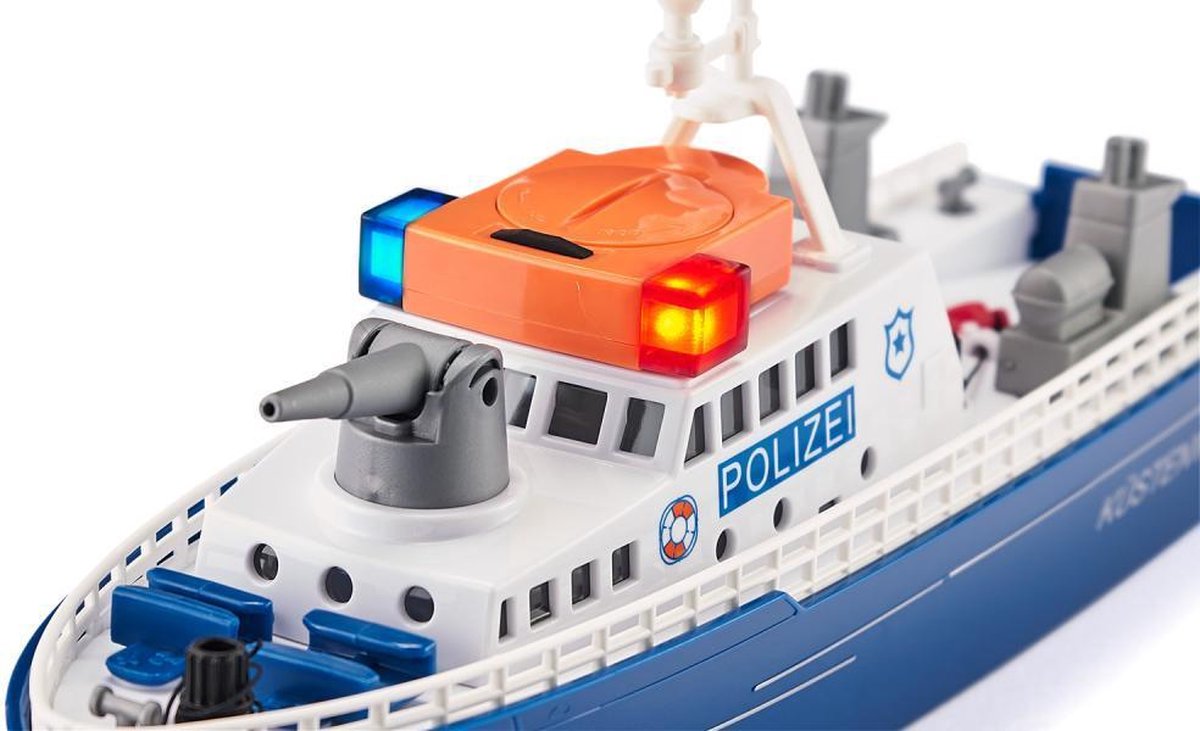 SIKU 5401, Politieboot, kunststof, blauw/wit, waterkanon, licht en geluid, achterklep, incl. boei – foto 4