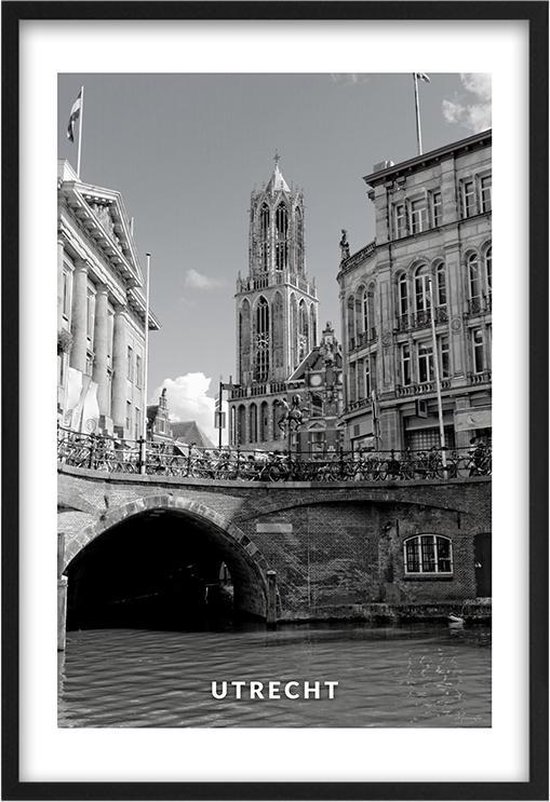 Poster Domtoren Utrecht - A2 - 42 x 59,4 cm - Inclusief lijst (Zwart Aluminium) De Dom van Utrecht (Historisch Sint-Maartenskathedraal)