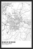 Poster Stad Enschede - A4 - 21 x 30 cm - Inclusief lijst (Zwart Aluminium) Citymap Enschede - Stadsposter - Plaatsnaam poster Enschede - Stadsplattegrond