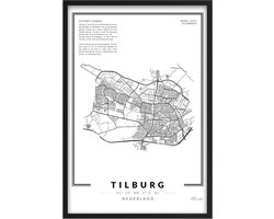 Poster Stad Tilburg - A4 - 21 x 30 cm - Inclusief lijst (Zwart Aluminium)